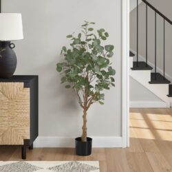 46" Tall, Artificial Plant, Eucalyptus Tree, Indoor, Faux, Fake, Floor, Greenery, Potted, Decorative - Green / Black