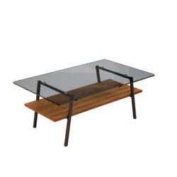 Rectangle Coffee Table, Tempered Glass Tabletop With Metal Legs, Modern Table For Living Room - Gray