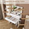 Vanity Desk With Large Mirror, Power Outlet & Hair Dryer Holder, Adjustable Lighting, 5 Drawers - White - Image 5