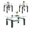 Modern Tempered Glass Tea Table, End Square Table For Living Room (Set of 2) - Transparent / Black - Image 11