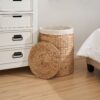 Round Tall Water Hyacinth Woven Wicker Laundry Hamper With Lid For Clothes Canvas Toys And Book Storage With Removable Liner - Natural / Light Brown - Image 6