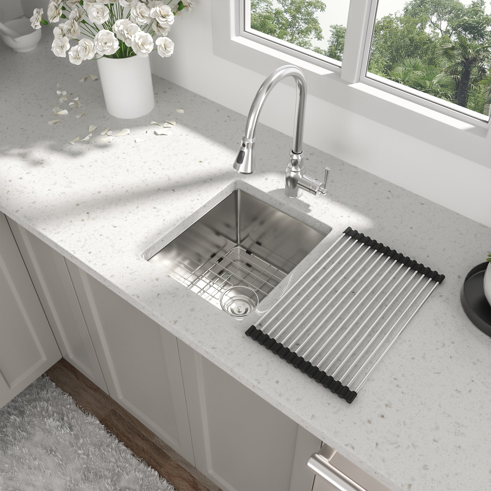 13" Undermount Kitchen Sink 16 Gauge Single Bowl - Brushed Nickel - Image 4