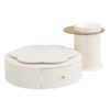 Modern Round Coffee Table (Set of 2), 360 Degree Rotatable Flower Shaped Top With 2 Drawers, Top Circle Side Table End Table With Glass For Living Room - Off White - Image 8