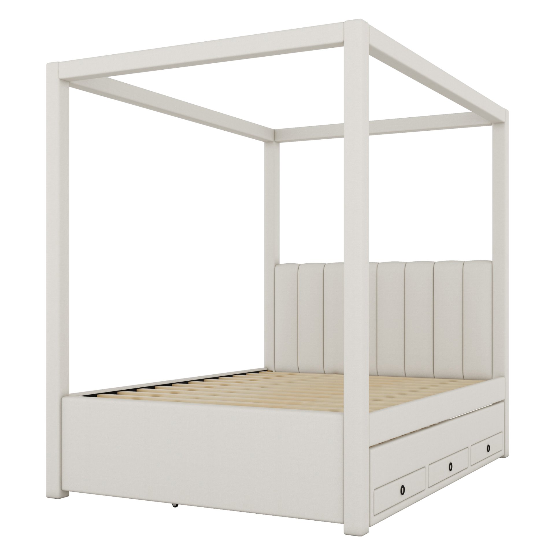Full Size Upholstery Canopy Platform Bed With Trundle And Three Storage Drawers - Beige - Image 6
