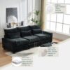 L Shaped Sectional Sofa With Movable Ottoman, 99'' Upholstered 4 Seats Couch - Black - Image 10