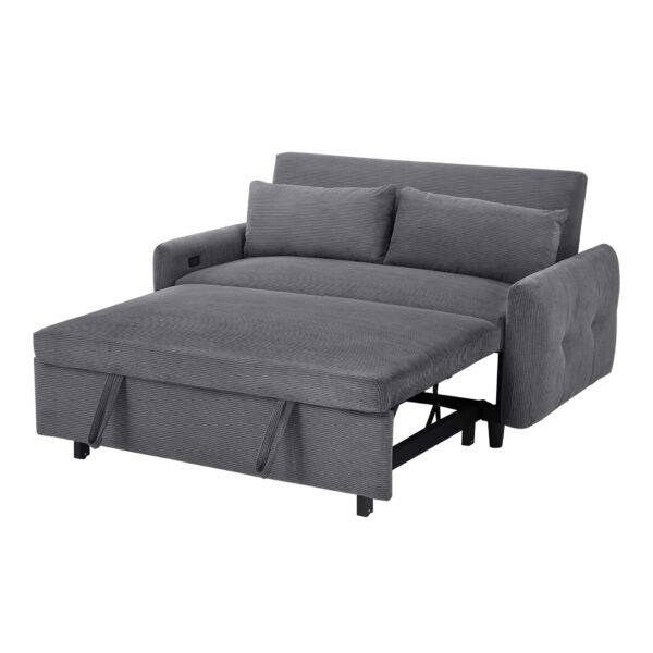 Pull Out Sofa Bed Convertible Couch 2 Seat Loveseat Sofa Modern Sleeper Sofa With 2 Throw Pillows And USB Ports For Living Room - Dark Gray