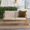 Modern Curved Arm Solid Wood Upholstered Outdoor Loveseat - Natural - Image 5