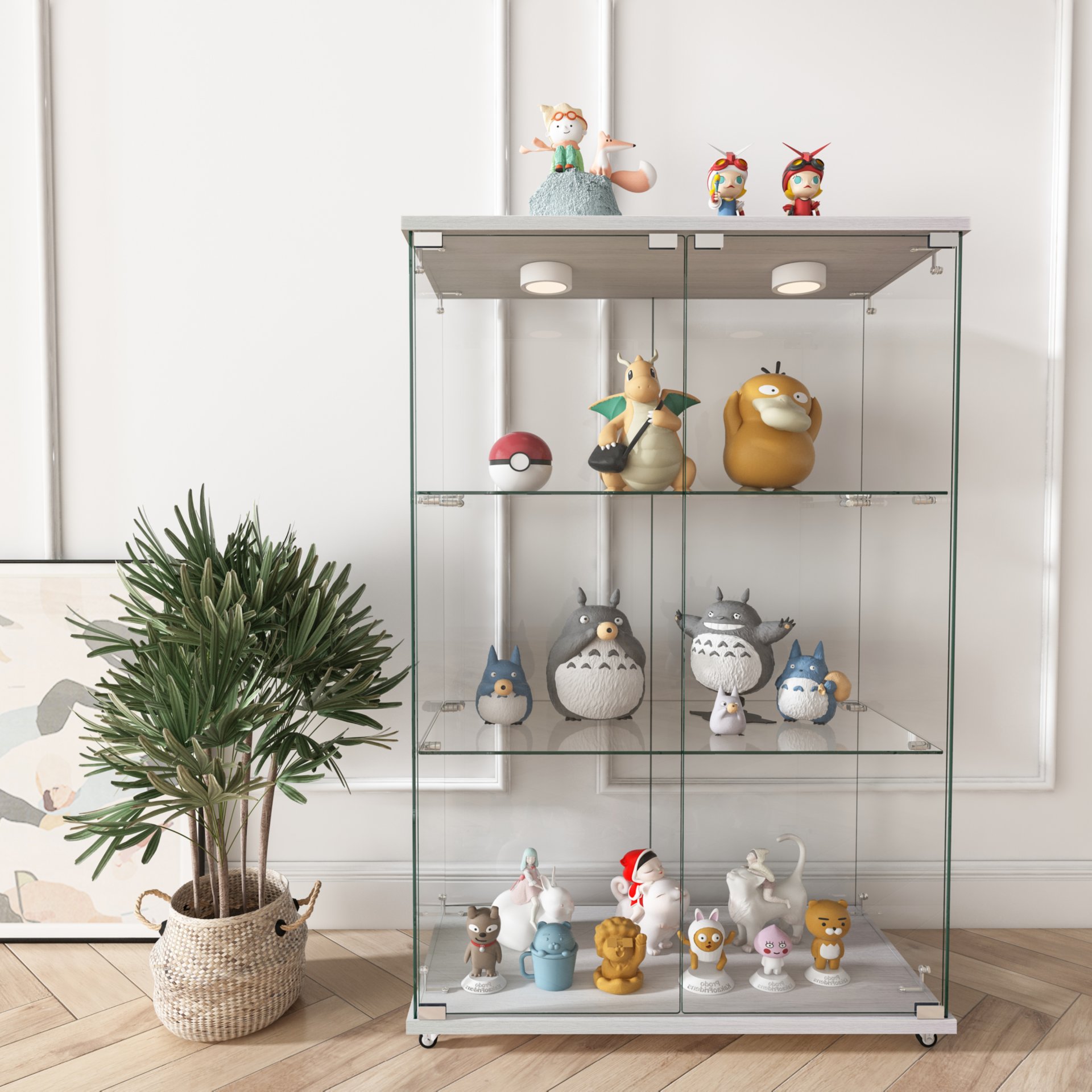 Modern Display Cabinet With LED Lights, Tempered Glass 2 Door Storage Case With 3 Shelves For Living Room - Transparent - Image 6