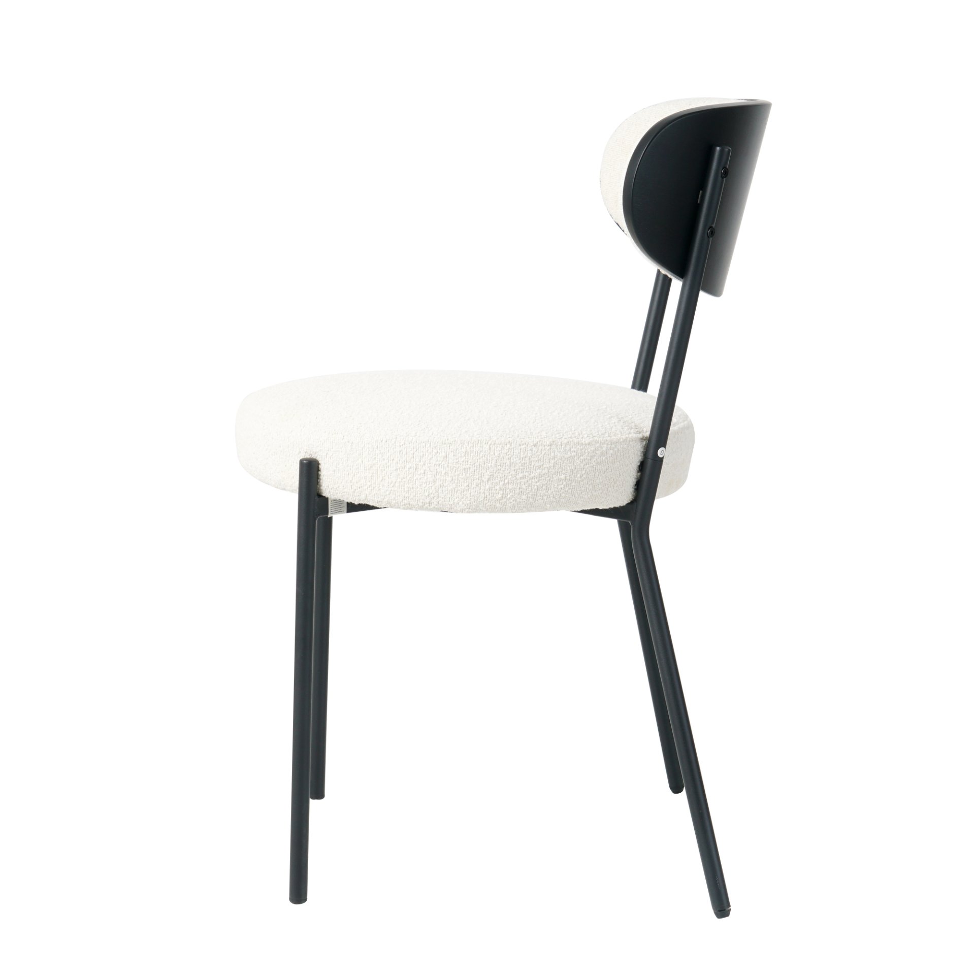 Boucle Modern Kitchen Dining Chair With Bentwood Ash Veneer Back And Black Metal Legs, (Set of 2) - Cream - Image 9
