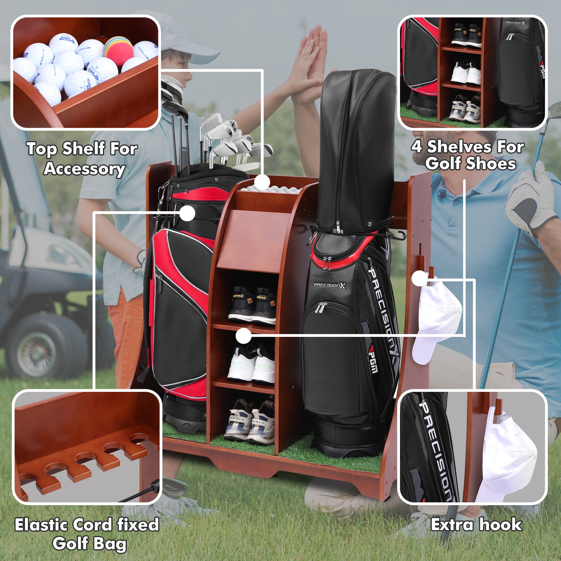 Wood Freestanding Adjustable Multi Use Golf Shelf - Reddish Brown - Image 4