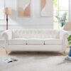 Rolled Arm Chesterfield 3 Seater Sofa - White - Image 4