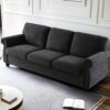 Soft Sofa, Upholstered 3 Seater Couch With High Density Foam, Loose Back Cushions And Turned Legs - Black - Image 8