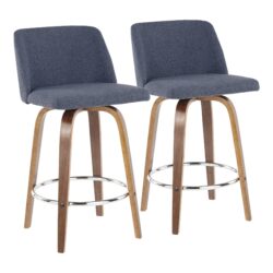 Toriano - Mid-Century Modern Counter Stool (Set of 2) - Blue / Walnut