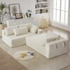 Modern Chenille Upholstered Sectional Sofa Couch Set, Modular L Shaped Sectional Living Room Sofa Set With 6 Pillows, Free Combination - Beige - Image 21