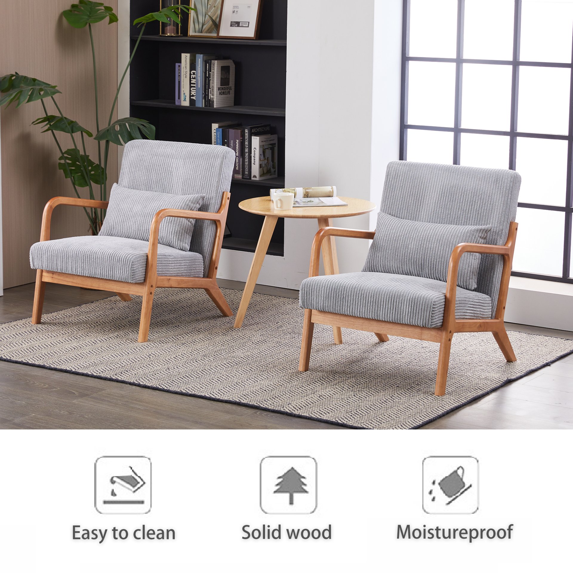 Accent Chair With Pillow, Upholstered Arm Chair - Light Gray - Image 6
