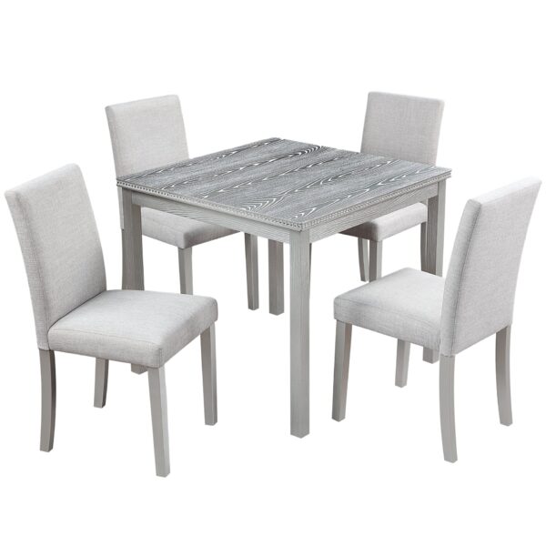 5 Piece Wooden Dining Table Set, Kitchen Table Set With A Square Table And 4 Upholstered Chairs, Wooden Dining Room Table With Crystal Decoration And Chairs Set For Kitchen, Dining Room - Silver Gray