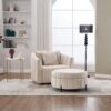Oversized Swivel Barrel Accent Chair And Ottoman Set With Storage - Beige - Image 4
