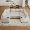 Convertible U Shaped Sectional Sofa With Pull Out Bed Chenille - Beige - Image 3
