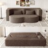 Modern Floor Sofa With 2 Pillows, Convertible Teddy Fabric Foam Filled Sleeper Sofa Bed, Full Size Folding Mattress For Living Room Guest Bed, Playroom, No Assembly Required - Brown - Image 2