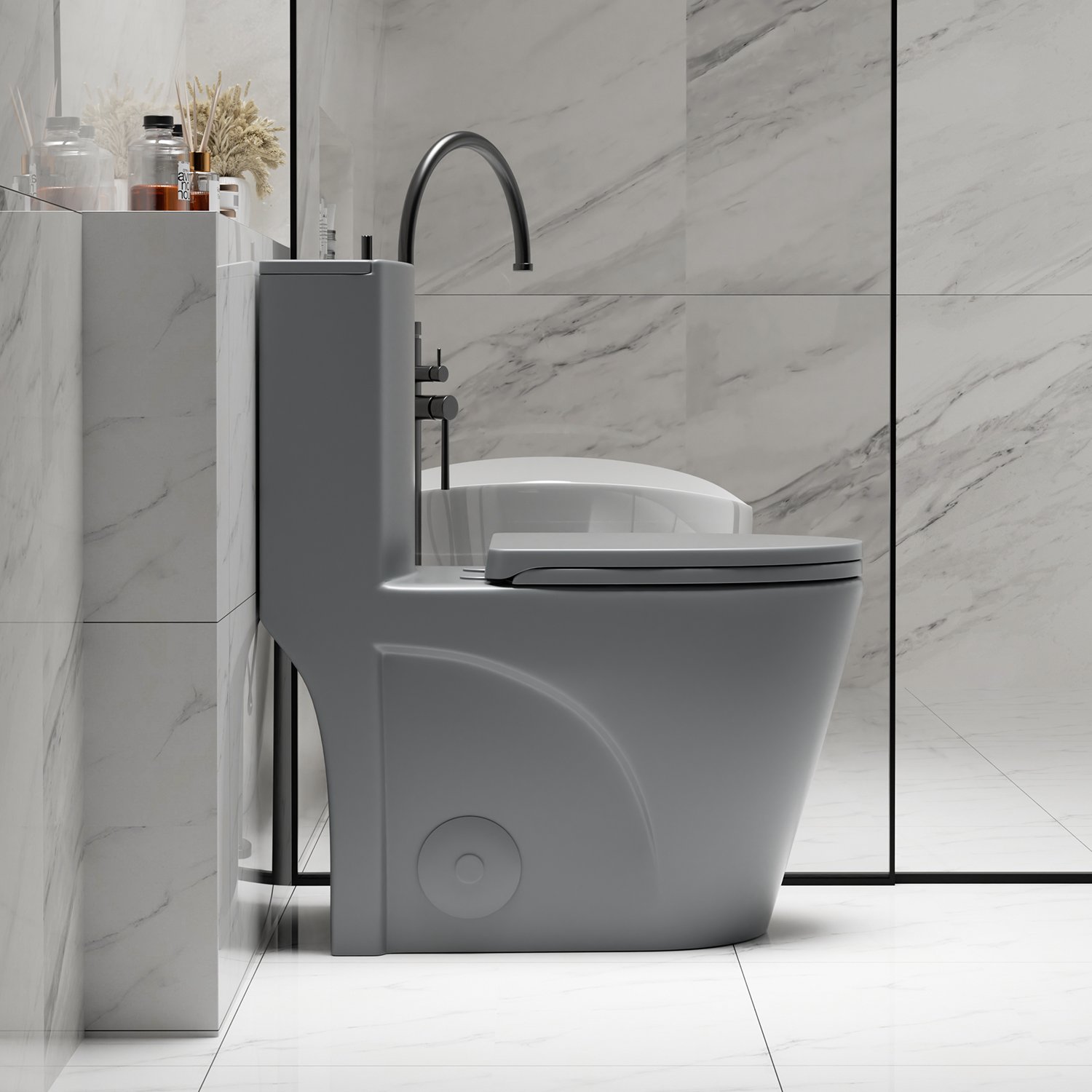 1 Piece Tornado Flush Toilet With Soft Close Seat And Dual Flush Siphonic S Trap - Light Gray - Image 6