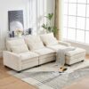 L Shaped Sectional Sofa With Movable Ottoman - Beige - Image 2