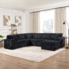 Oversized Sectional Sofa U Shaped Sofa With Chaise Lounge And 3 Soft Throw Pillows Corduroy Fabric - Black - Image 6