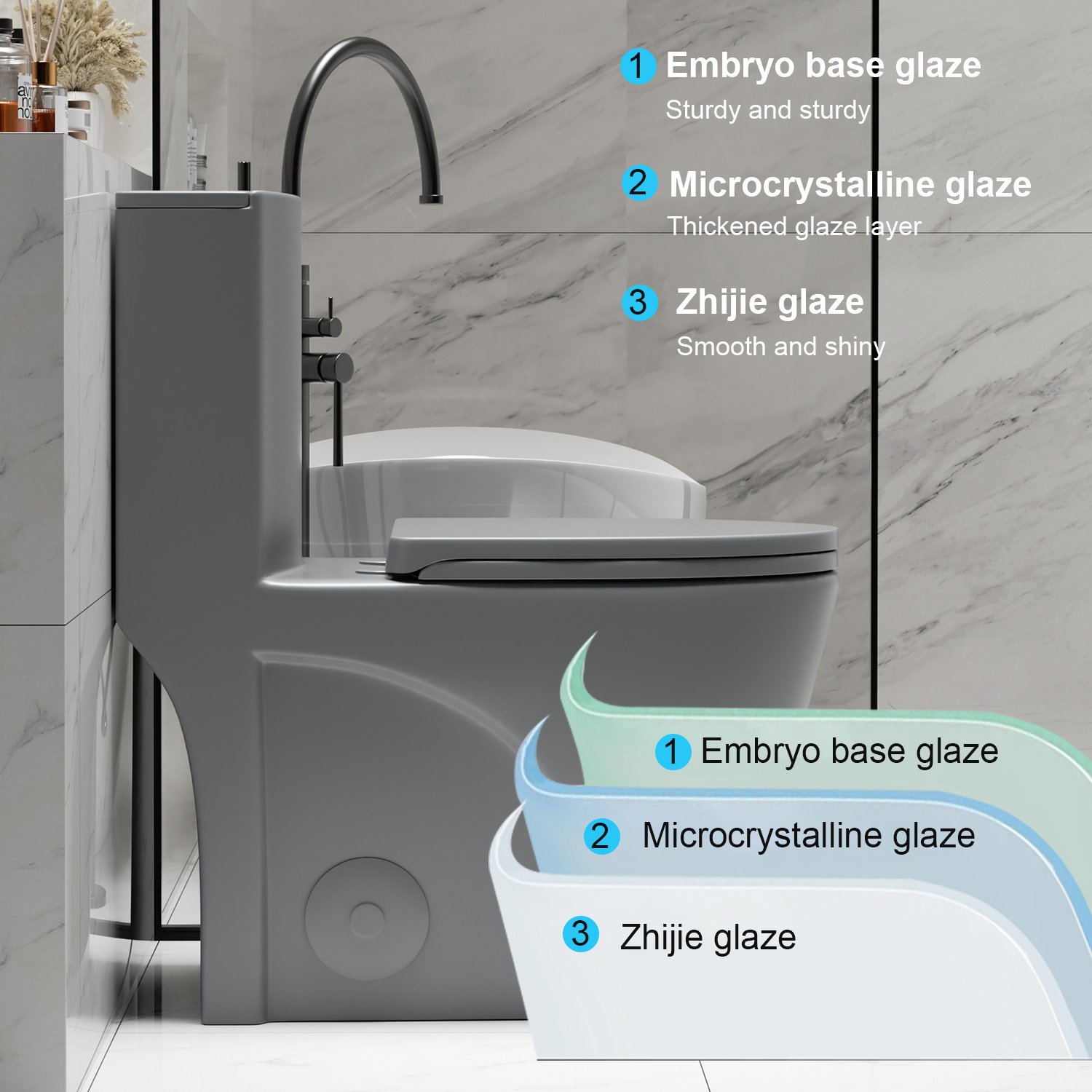1 Piece Tornado Flush Toilet With Soft Close Seat And Dual Flush Siphonic S Trap - Light Gray - Image 9