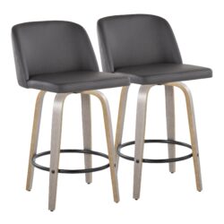 Toriano - Contemporary Fixed Height Counter Stool With Swivel With Round Footrest (Set of 2) - Light Gray / Gray