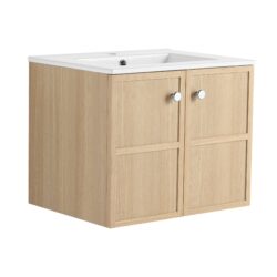 24" Wall Mounted Bathroom Vanity With Ceramic Sink And 2 Soft Closing Doors - Oak