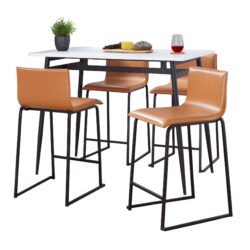 Marcel Mara - 5 Piece Upholstered Contemporary Counter Height Dining Set - Black / White / Camel