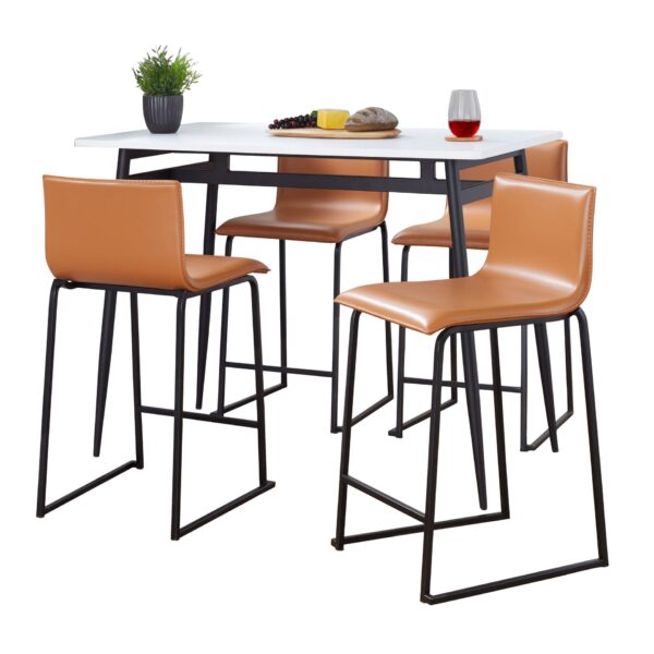 Marcel Mara - 5 Piece Upholstered Contemporary Counter Height Dining Set - Black / White / Camel