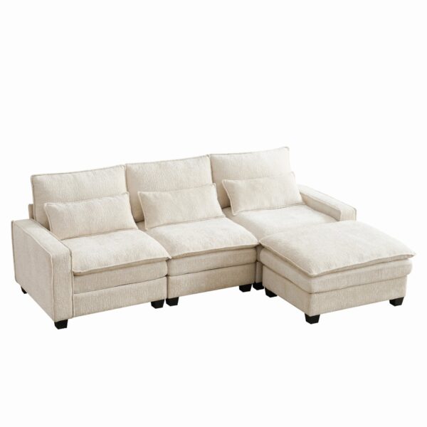 L Shaped Sectional Sofa With Movable Ottoman - Beige