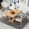 Topmax - 5 Piece Rustic Dining Table Set With 4 Upholstered Chairs, Rectangular Dining Table With Trestle Table Base - Natural - Image 3