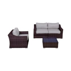 Outdoor Wicker Conversation Set With Cushions For 3 - Brown Mix