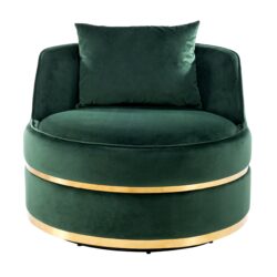 Upholstered 360 Swivel Accent Chair With Cushion, Oversized Barrel Design - Green