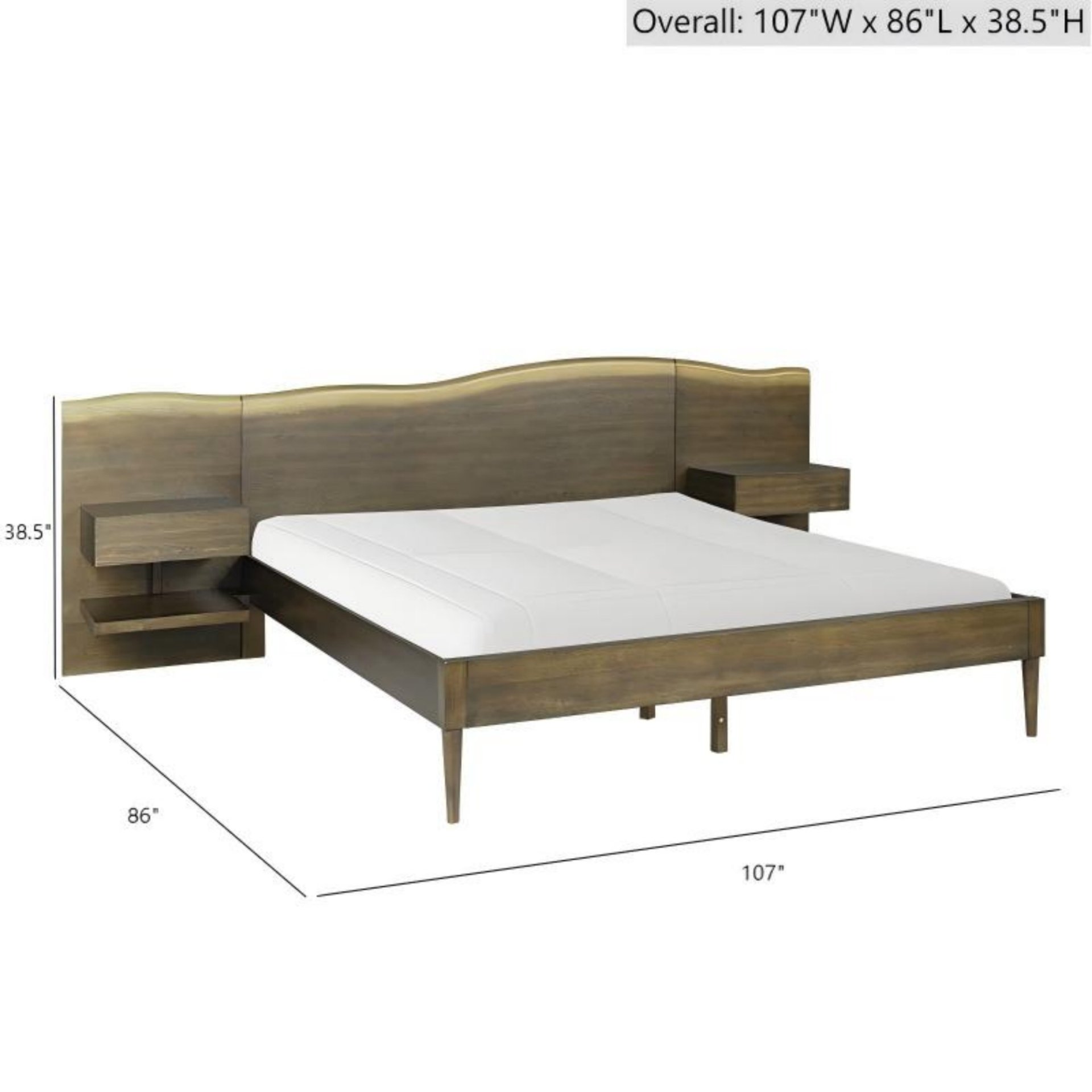 Queen Size Platform Bed Frame With Live Edge Headboard, Built In Nightstands - Dark Brown - Image 3