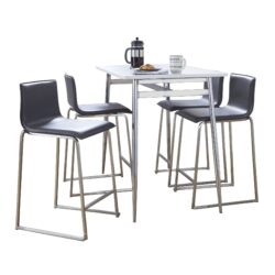 Marcel Mara - 5 Piece Upholstered Contemporary Counter Height Dining Set - Chrome / White / Gray