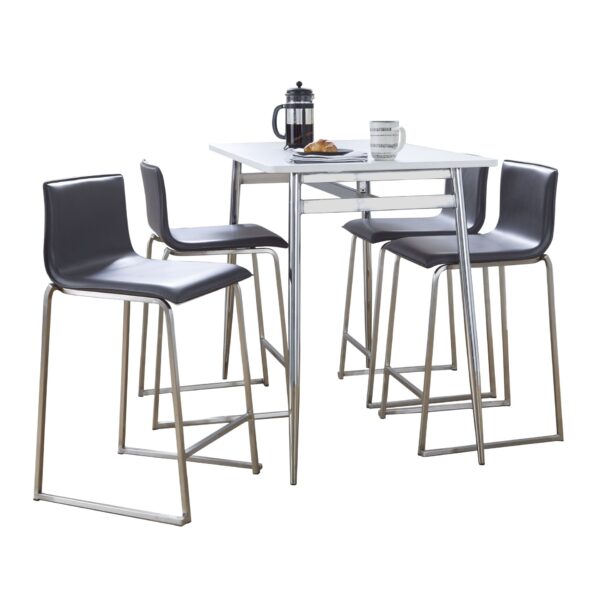 Marcel Mara - 5 Piece Upholstered Contemporary Counter Height Dining Set - Chrome / White / Gray