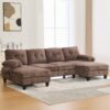 Modern U Shaped Sectional Sofa With Dual Chaise Lounges Storage Pockets And Armrest Pillows - Brown - Image 3