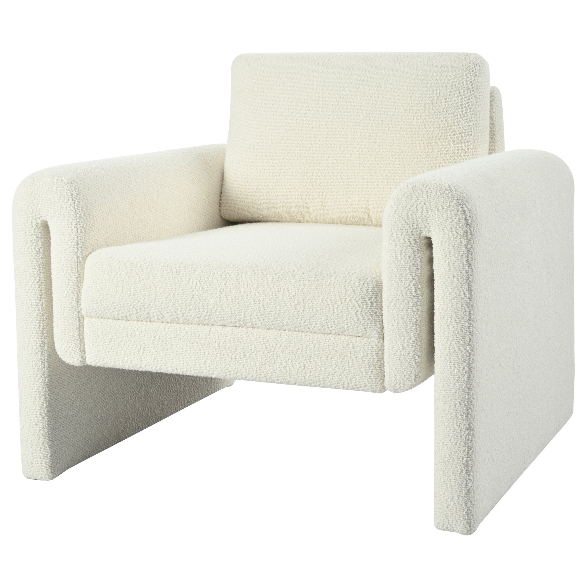 Modern Boucle Upholstered Accent Chair Luxurious Comfort & Sturdy Support, Solid Wood Frame - Ivory - Image 7