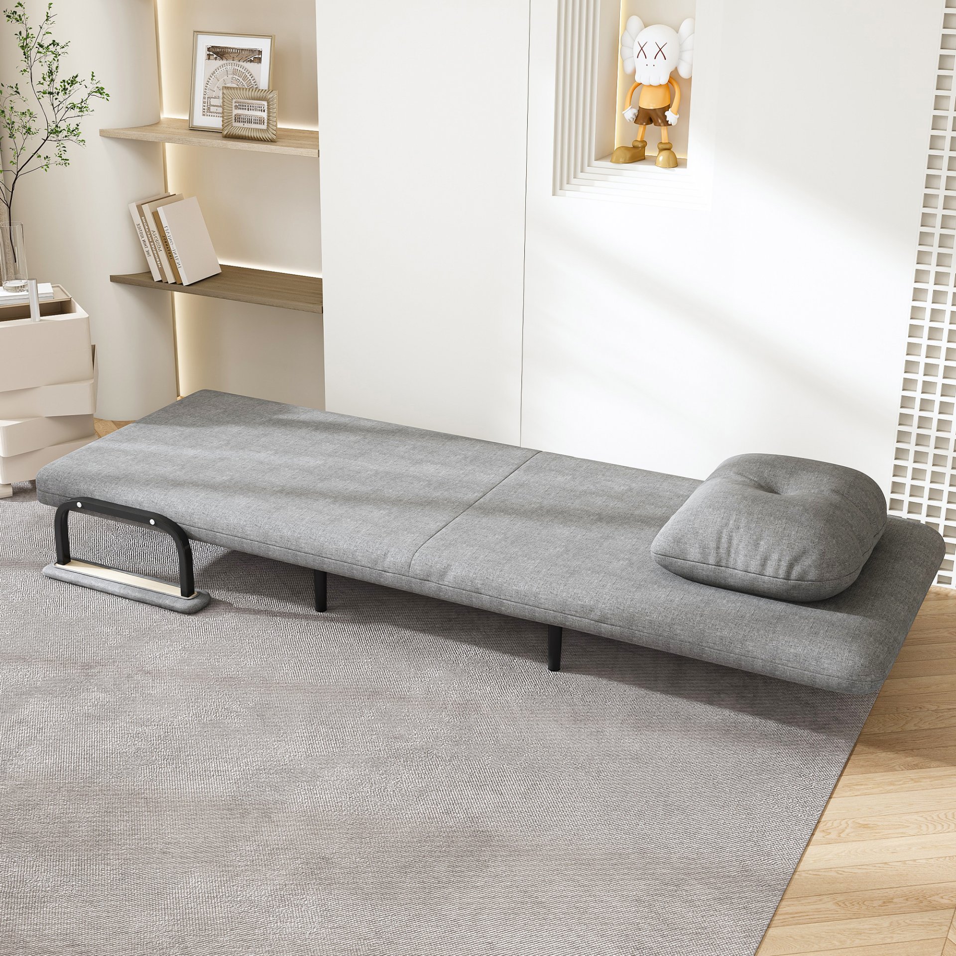 Folding Sofa Bed 5 In 1 Convertible Chair With Adjustable Backrest And Pillow Flannelette - Gray - Image 6