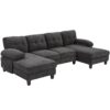 U Shaped Sectional Sofa Couch With Dual Chaise Lounges, Storage Pockets, Armrest Pillows - Black - Image 12