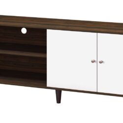 Amidon - TV Stand For TV's Up To 63", With 2 Storage Shelves & 1 Cabinet, Modern Entertainment Centre For TV In Living Room - White / Walnut