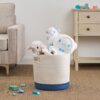 Gregory - Cotton Round Laundry And Storage Basket Medium - White / Blue - Image 4
