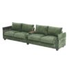 Modern 4 Seater Corduroy Sofa With USB Ports, Hidden Storage Arms, Flip Top Cup Holders - Green - Image 6