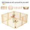 8 Panel Wooden Freestanding Dog Gate, Step Over Indoor Pet Fence For Doorways And Stairs - Natural Wood - Image 2