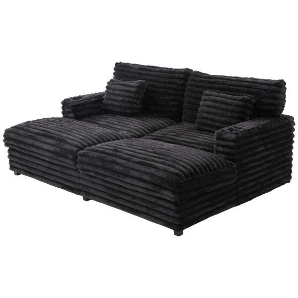 Oversized Double Chaise Lounge Sofa Bed With USB Ports And Cup Holders - Black