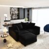4 Seat Sofa, Deep Seat Couches With Soft Pillows And Movable Ottoman, Convertible Sofa Lounge Chair, For Living Room - Black - Image 4