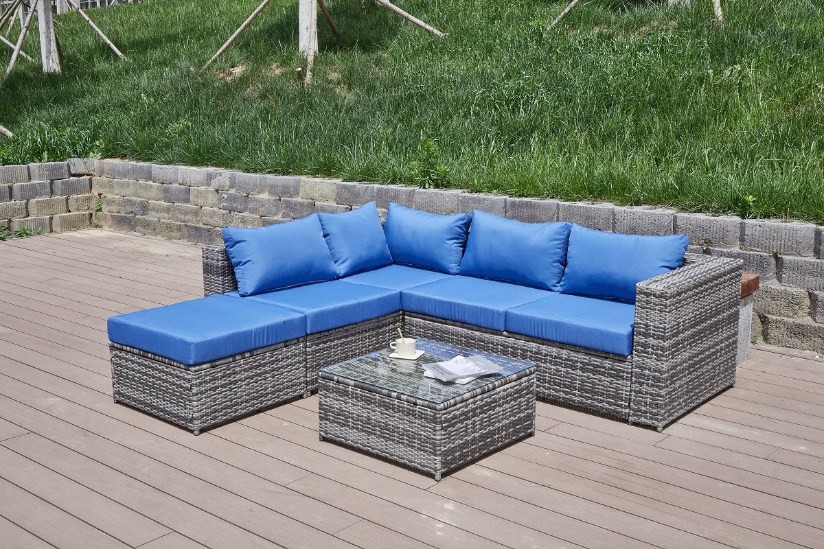 Luxurious Comfort Patio Sofa With Cushions - Blue / Gray - Image 15