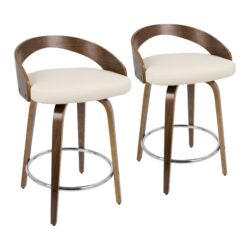 Grotto - Mid-Century Modern Counter Stool With Swivel (Set of 2) - Walnut / Cream